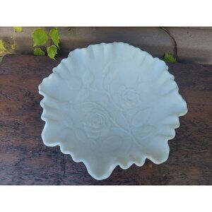 Imperial Doeskin White Satin 8 3/4" Ruffled Bowl Rose Design